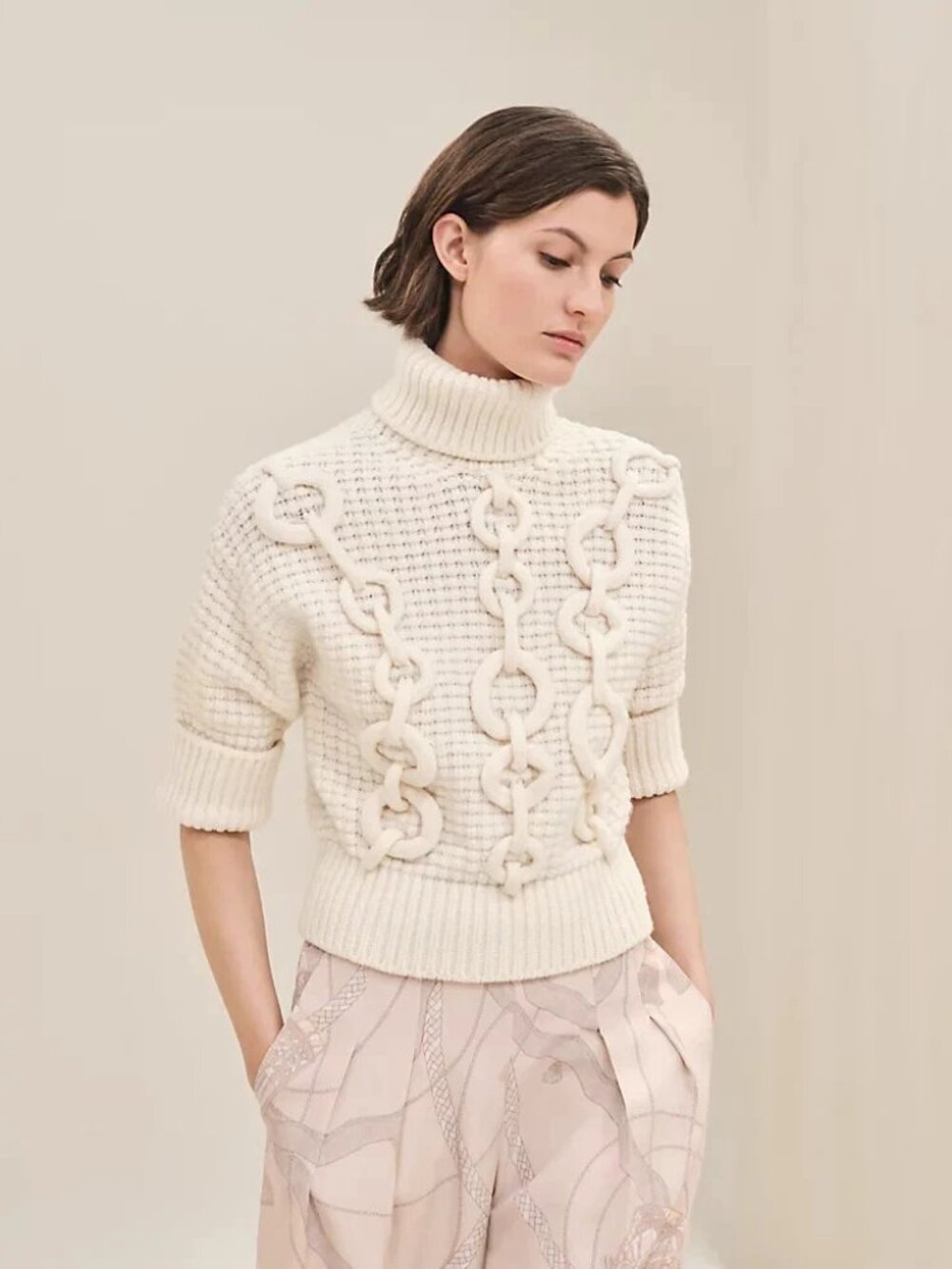 HERMES "Do Re Boucles" bicolor sweater, FR 38, US 6, NWT